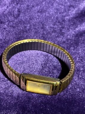 Gold Tone Stretch Band Digital Bracelet Watch - Gold